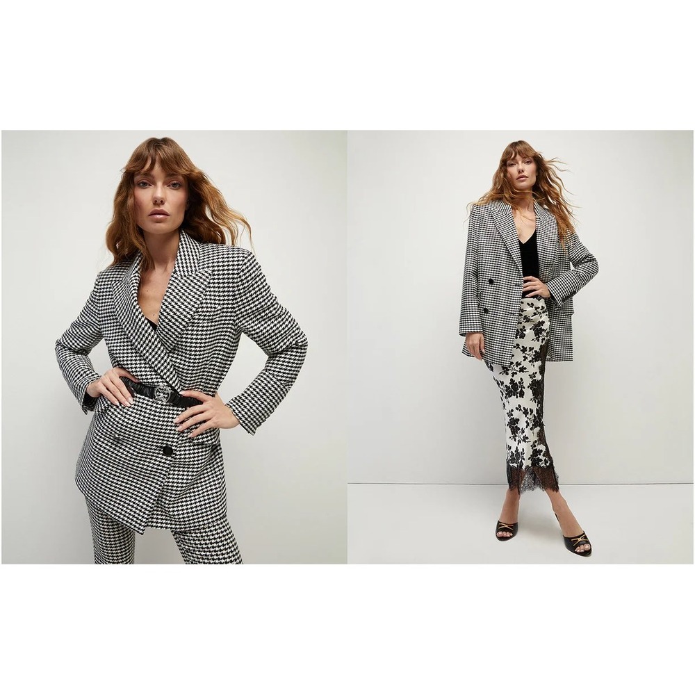 Veronica Beard Houndstooth Dickey Double Breasted Blazer Black White Women Large - Picture 4 of 13